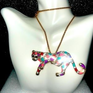 Betsey Johnson Colorful Rhinestone Leopard Pendant Necklace